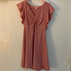 Monteau Pink Flutter Sleeve Ruched Mini Dress
